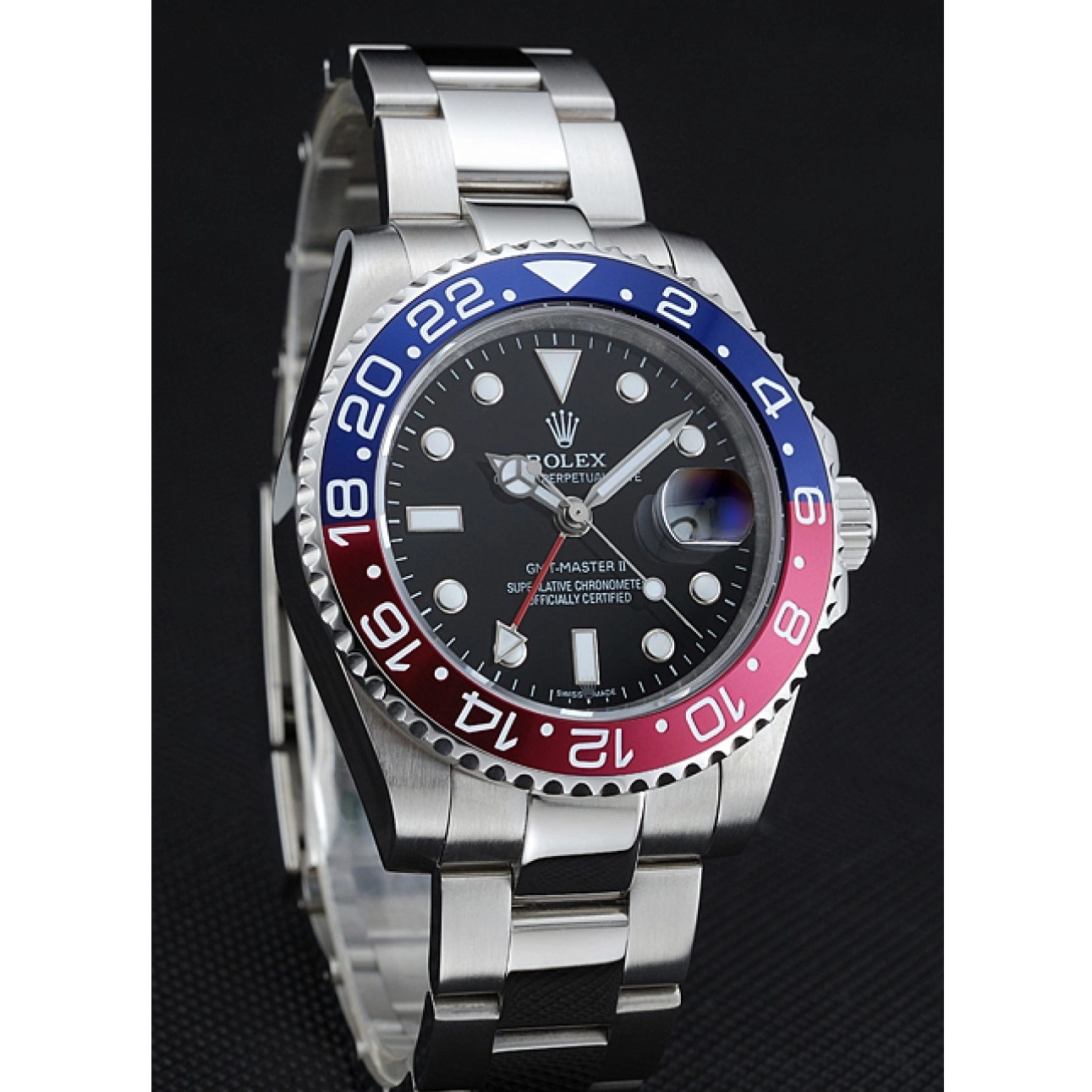 Rolex aaa copy Watch Black Master Blue Dial GMT Red Rose Rolex II Bezel 0613